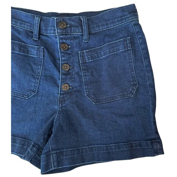 J. Crew Button Fly Denim Shorts Patch Pockets Dark Wash Blue Jean Size 27 - Picture 4 of 10